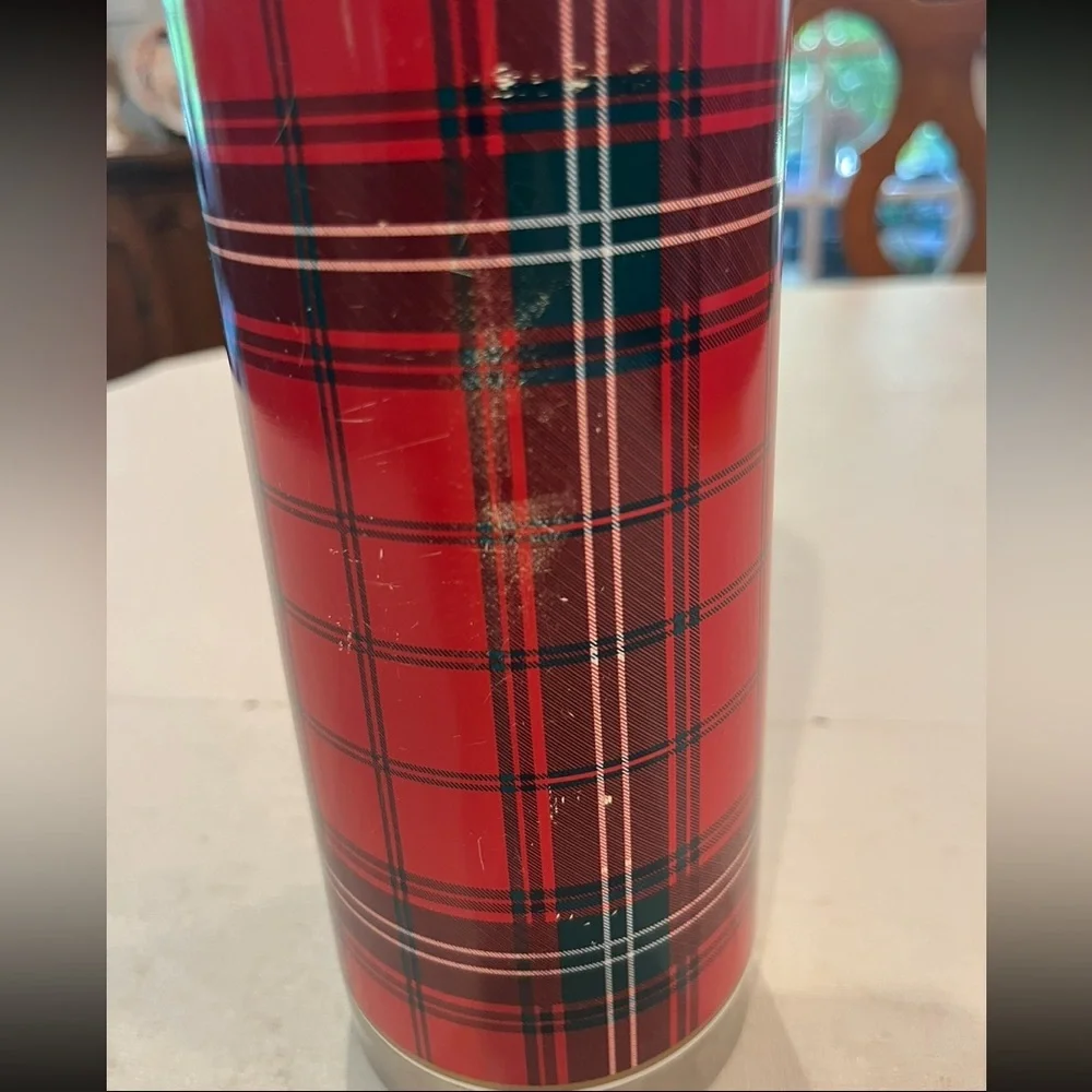 Williams Sonoma Red Plaid Insulated Stainless thermos.